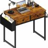 Lufeiya | Lufeiya Small Computer Desk With 2 Drawers For Bedroom, 31 Inch Home Office Desk With Storage Fabric Drawer And Bag, Study Writing Table For Small Spaces, Rustic Brown