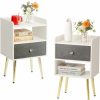 CYIFURT | Cyifurt Nightstand With Removable Fabric Drawer, Bedside Table With Solid Metal Legs,End Table For Bedroom Nursery Living Room And Kids Room - Open Storage Shelf (White Metal 1)