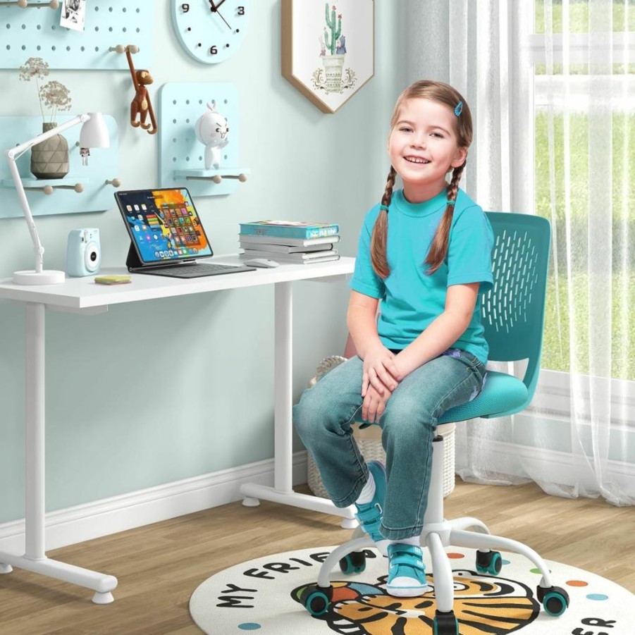 Giantex | Giantex Kids Desk Chair, Adjustable Children Study Chair, Swivel Chair Armless Mesh Task Student Chair, Child Desk Chair With Adjustable Height & Lumbar Support Computer Chair, Turquoise…