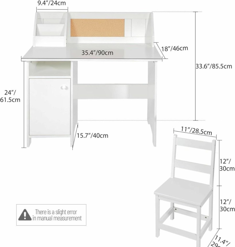 RedSwing | Redswing Kids Study Desk And Chair Set, 35 Inch Writing Desk With Hutch, Cabinet, Bulletin Board, Study Computer Workstation And Writing Table For Home School Use,White