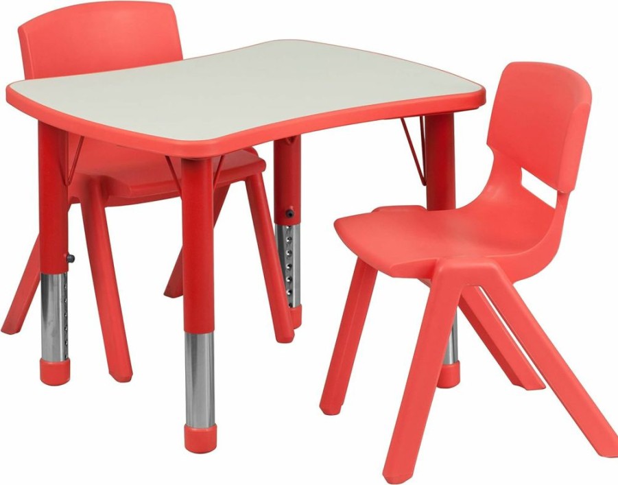 Flash Furniture | Flash Furniture Emmy 21.875''W X 26.625''L Rectangular Red Plastic Height Adjustable Activity Table Set With 2 Chairs