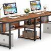 Tribesigns | Tribesigns Two Person Desk With Bookshelf, 78.7 Computer Office Double Desk For Two Person, Rustic Writing Desk Workstation With Shelf For Home Office (Brown)