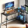 Bestier | Bestier Gaming Desk With Power Outlets,42 Led Small Corner Computer Desk With Reversible Storage Shelves,L Shaped Desk With Hooks Workstation Desk For Office And Bedroom,Pink Carbon Fiber