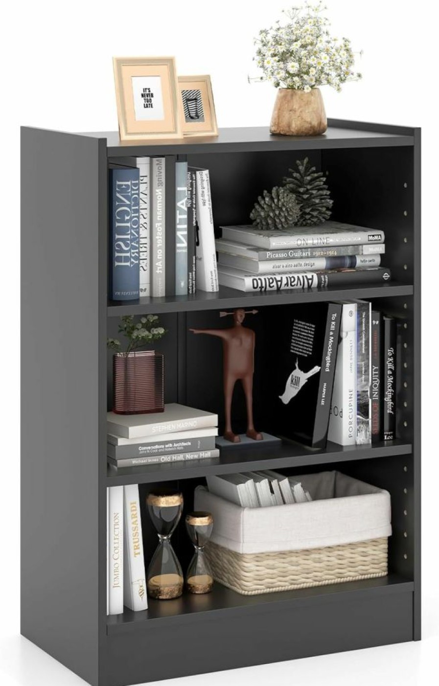 Giantex | Giantex 3-Cube Bookcase Black - 3-Tier Modern White Open Bookshelf With Adjustable Shelves, Anti-Tipping Device, Small Wood Cube Storage Organizer For Kid'S Room, Living Room, Bedroom