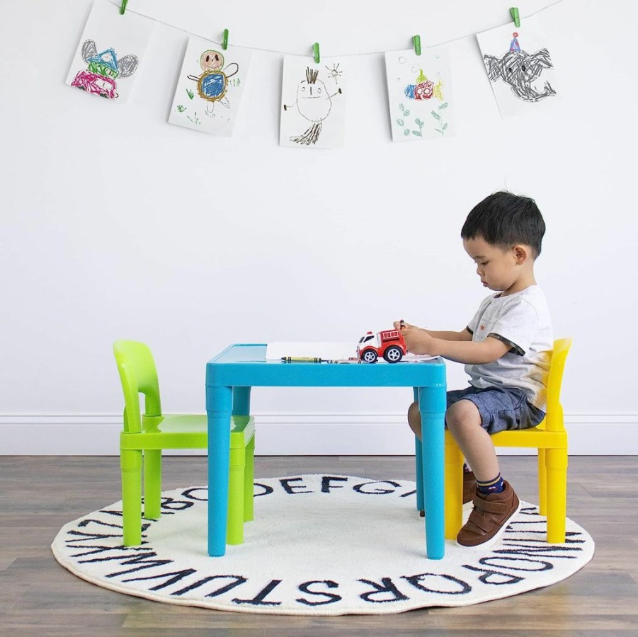 Humble Crew | Humble Crew Kids Dry Erase Plastic Table And 2 Set, White Table & Grey Chairs & Grey/White Kids Book Rack Storage Bookshelf, 4 Tiers