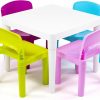 Humble Crew | Humble Crew, Blue Table & Red/Green/Yellow/Purple Kids Lightweight Plastic Table And 4 Chairs Set, Square