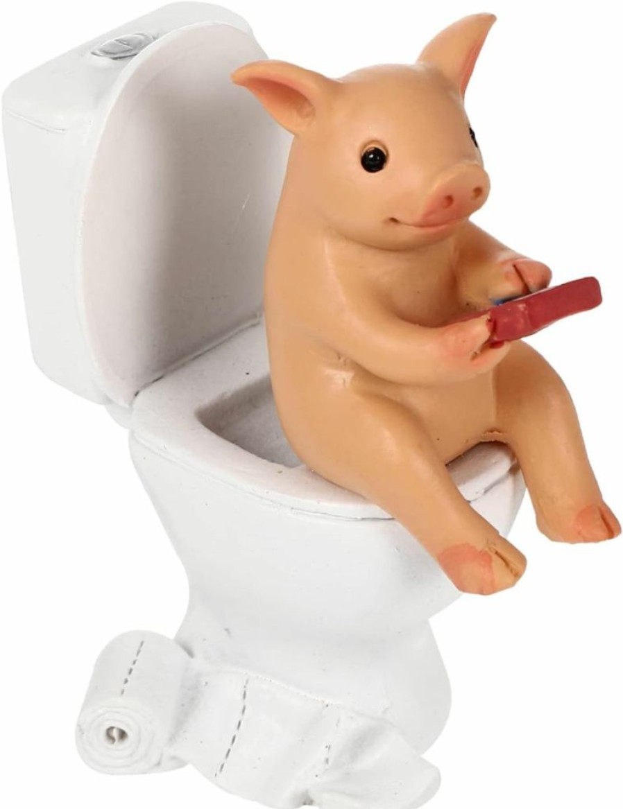 Cabilock | Cabilock Piggy Toilet Reading Pig Statues Cute Decoration Figurine Shelf Mini Pig Model Pig Sit On Toilet Statue Garden Animal Decoration Knick Knacks Pig Decor Child Bookshelf Resin Manual