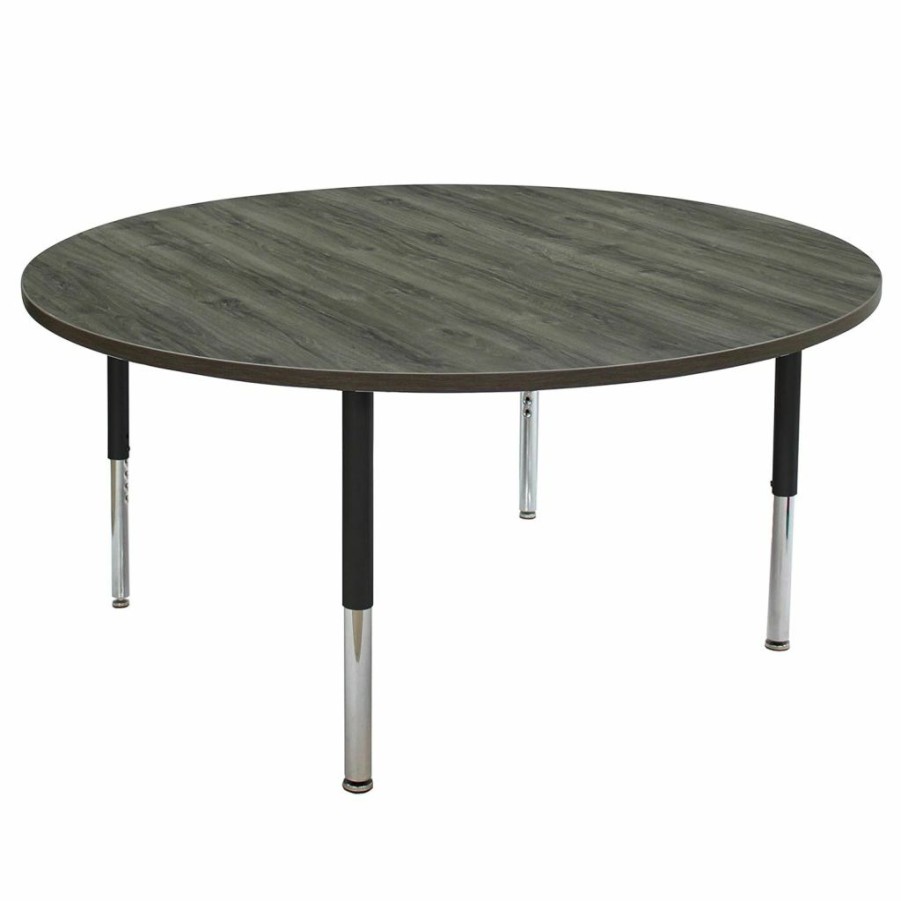 Factory Direct Partners | Factory Direct Partners 13131-277 La Madera Round Activity Table (60"), Mobile-Capable Super Legs With Glides And Casters, Adjustable Height 19-30" - Asian Sand/Silver