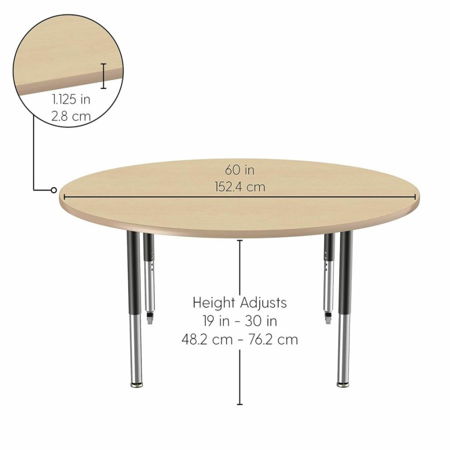 Factory Direct Partners | Factory Direct Partners 13131-277 La Madera Round Activity Table (60"), Mobile-Capable Super Legs With Glides And Casters, Adjustable Height 19-30" - Asian Sand/Silver