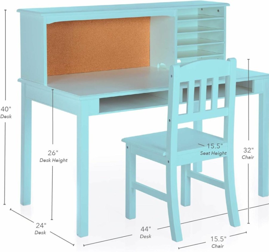 Guidecraft | Guidecraft Children'S Media Desk And Chair Set Teal: Student'S Study Computer Workstation, Wooden Kids Bedroom Furniture