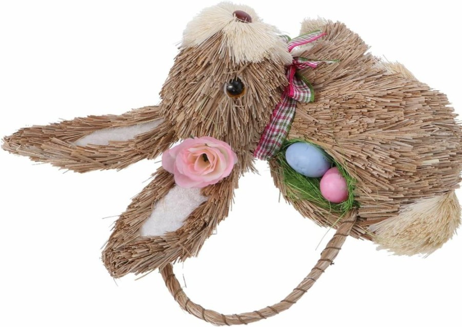 ABOOFAN | Aboofan Straw Rabbit Ornament Easter Bunny Basket Bag Animal Straws Rabbit Adornment Easter Straw Easter Party Bunny Statues Bread Basket Child Bookshelf Hand-Woven Rabbit Spring Depass