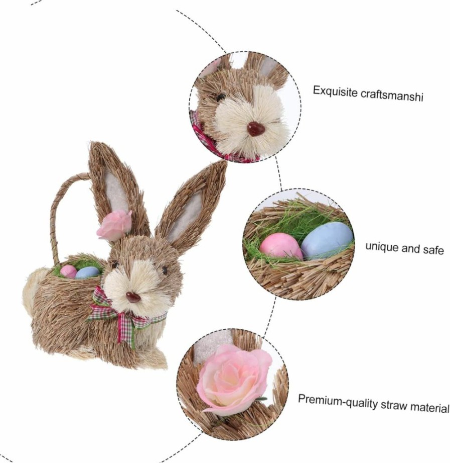 ABOOFAN | Aboofan Straw Rabbit Ornament Easter Bunny Basket Bag Animal Straws Rabbit Adornment Easter Straw Easter Party Bunny Statues Bread Basket Child Bookshelf Hand-Woven Rabbit Spring Depass