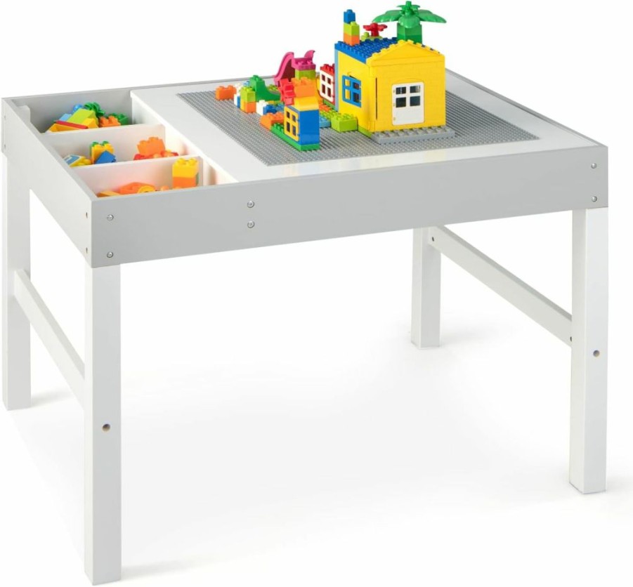 Costzon | Costzon 31.5" White & Gray Kids Table With Storage For Arts, Crafts, Building Blocks