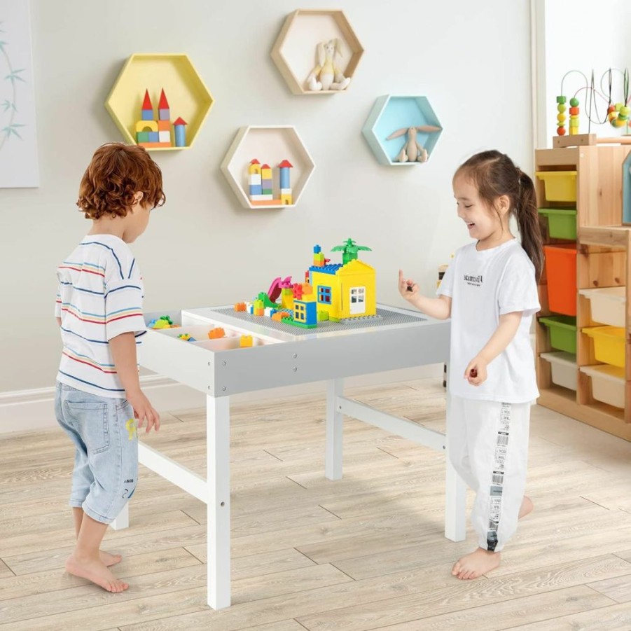 Costzon | Costzon 31.5" White & Gray Kids Table With Storage For Arts, Crafts, Building Blocks