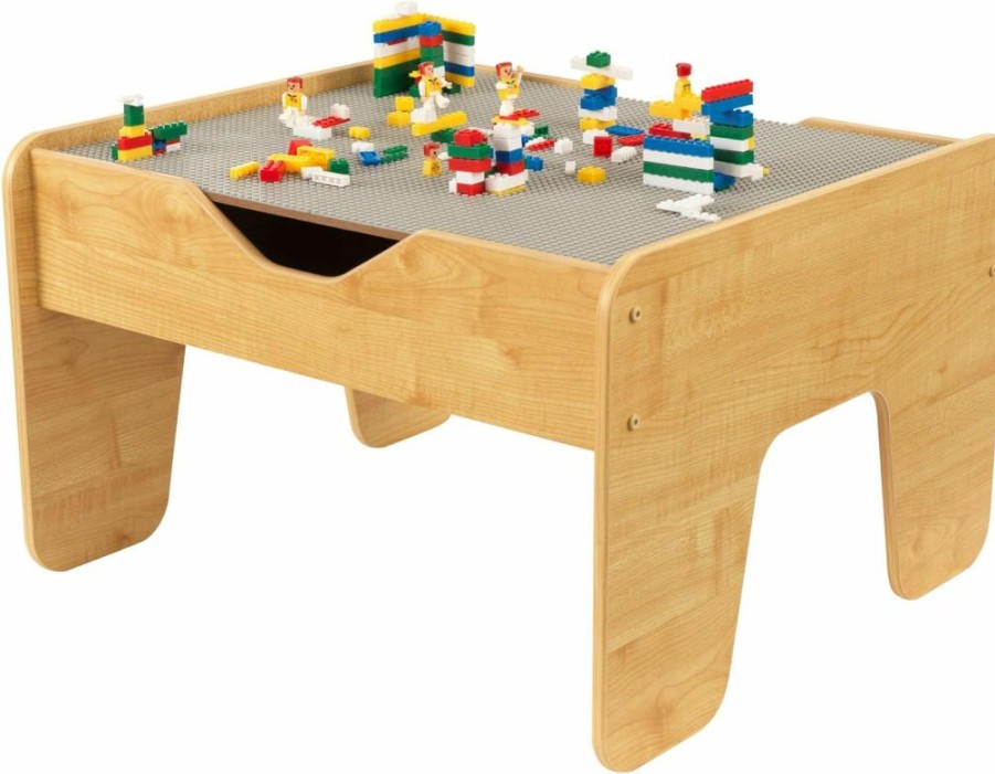 KidKraft | Kidkraft Reversible Wooden Activity Table With Board With 195 Building Bricks Gray & Natural, Gift For Ages 3+