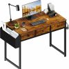 Lufeiya | Lufeiya 40 Inch Desk With Drawers For Bedroom - 39 Inch Home Office Desks With 3 Fabric Storage Drawer And Pocket, Study Writing Table Rustic Computer Desk, Vintage Brown