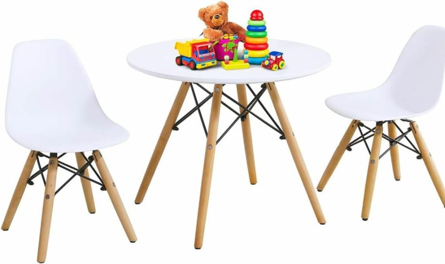 Costzon | Costzon Kids Table And Chair Set, Mid-Century Modern Style, White, Table & 2 Chairs