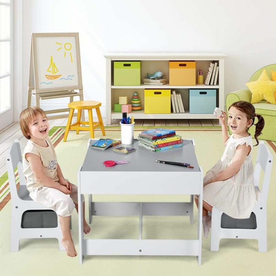 Costzon | Costzon Kids Table And Chair Set, 3 In 1 Wooden Activity Table With Storage Drawer, Detachable Tabletop For Children Drawing Reading Art Craft, Playroom, Nursery, Toddler Table And Chair Set, Gray