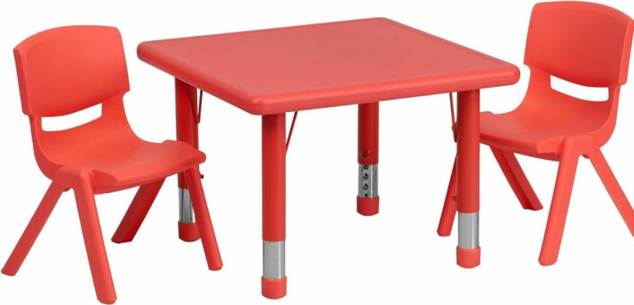 Flash Furniture | Flash Furniture 24'' Square Red Plastic Height Adjustable Activity Table Set With 2 Chairs