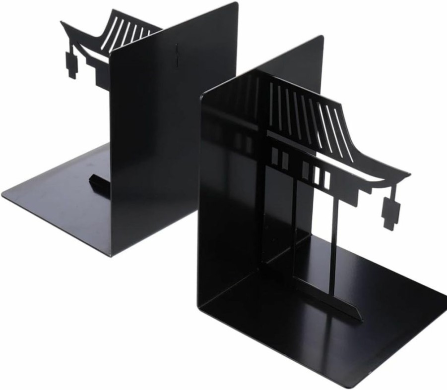 Veemoon | Veemoon 2 Pairs Bookend Black Bookshelf Bookshelves For Kids Book Display Stand Chinese Style Bookshelf Dvds Book Supports Chinese Statue Non Skid Office Partition Plate Vintage Metal