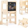 JOLIE VALLEE TOYS & HOME | Toddler Tower, Learning Standing Tower, 4-In-1 Kitchen Wooden Stool Helper With Chalkboard, Montessori And Waldorf Helper For Kids In Kitchen, Bamboo Step Stool With Desk Table, And Chair