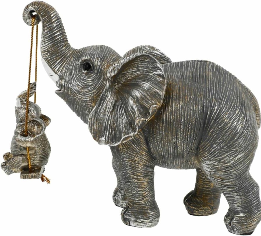 Ciieeo | Ciieeo 1Pc Ornaments Child Mother Elephant Statue Elephant Collectible Elephant Decor Money Elephant Figurine Brass Elephant Statue Children Bookshelf Cabinet Home Decor China Chic Resin