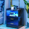 FOMNEY | Fomney Smart Led Nightstands With 3 Color Lights, Bedside Tables With 2 Sockets, Wooden Night Stand With 2 Usb Ports & 2 Large Drawers For Bedroom/Living Room/Apartment (Greige)