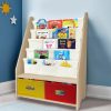 EXPERLAM | Experlam 4 Tier Kids Book Shelf, Wooden Kids Book Rack Storage Bookshelf With Toy Storage Organizer, Toddler Sling Bookshelf For Boys, Girls, Kids Room