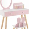 MOUDS | Kids Vanity Set, Girls Vanity Set With Mirror And Stool, 2 Large Drawers, Storage Shelf, Wooden Princess Makeup Dressing Table, Pretend Play Vanity Table And Chair Set For Toddlers