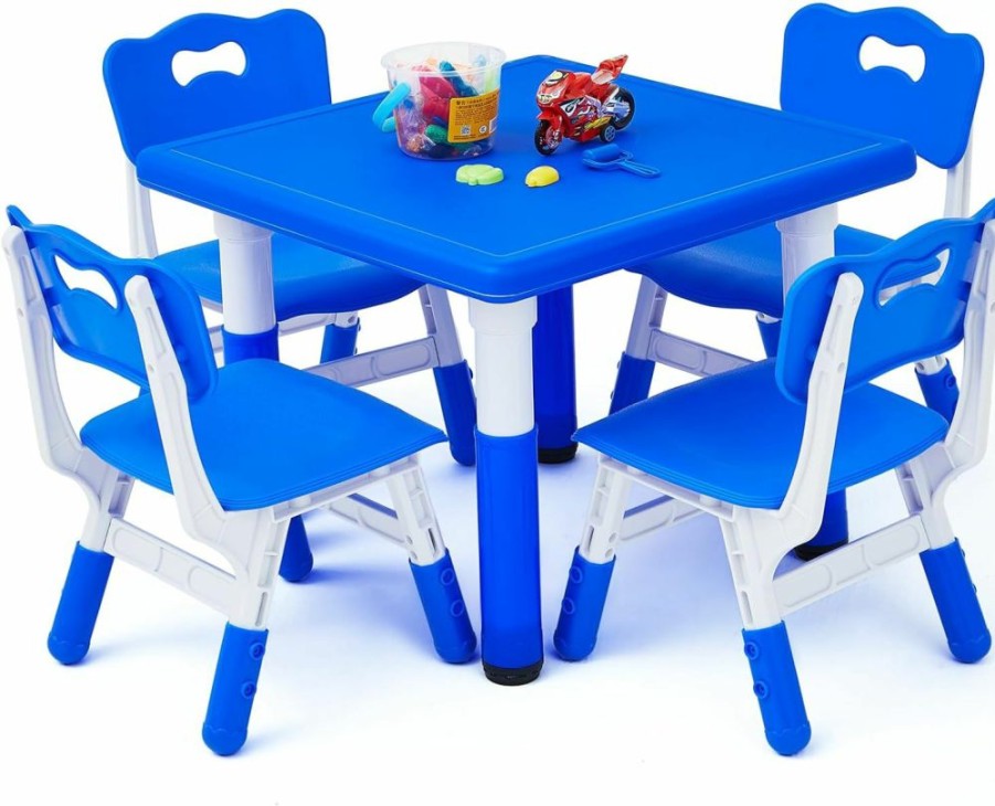 BBTO | Bbto Kids Study Table And 4 Chair Set Height Adjustable Children Table And Chairs Set Kids Dining Table With Chairs For Toddler Ages 3-10, For Daycare, Classroom, Easy To Wipe (Yellow, Cute Color)