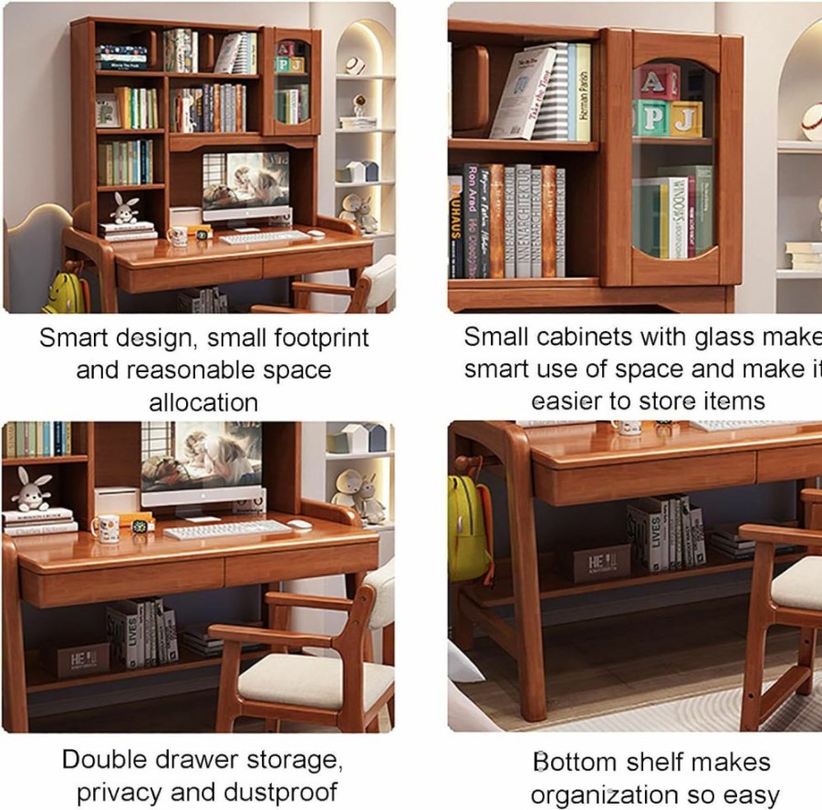 SAZDFY | Solid Wood Chi-*Ld*Ren Study Desk,Height Adjustable Writing Desk With Hutch And Storage Drawer,Student'S Desk K*Ids Computer Workstation For Home School Use(100X60X189Cm(39X24X74In), White)