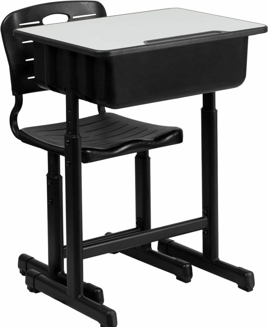 Flash Furniture | Flash Furniture Adjustable Height Student Desk And Chair With Black Pedestal Frame