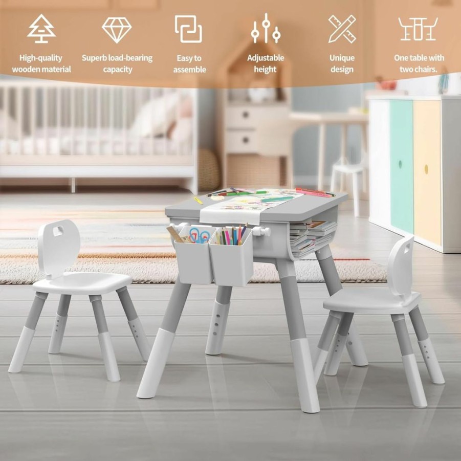 Bodreaming | Kids Table And Chair Set, Wooden Table And Chair Set, Kids Study Table And Chairs Set, Adjustable Height, Waterproof And Graffitiable Kid Table And Chair Set For Kids Arts & Crafts,Homework & Play