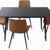 Zerifevni | Zerifevni 5 Piece Dining Table Set Of 4, Modern Kitchen Table Set Top With Slate Stone, Metal Base & Legs, Dining Room Table And Leather Chairs (Brown,1 Table With 4 Chairs)