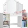 MOUDS | 2 In 1 Kids Vanity, Princess Makeup Table With Open Storage Cabinet, Pretend Play Vanity With Detachable Tri-Fold Mirror For Little Girls Age 3-9 (White)