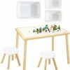 Beright | Beright Kids Table Actvity Table With 3 Baseplate White, 3 White Storage Bins And 2 Wooden Step Stools, Building Block Table With Double-Sided Tabletop, Indoor Sensory Table