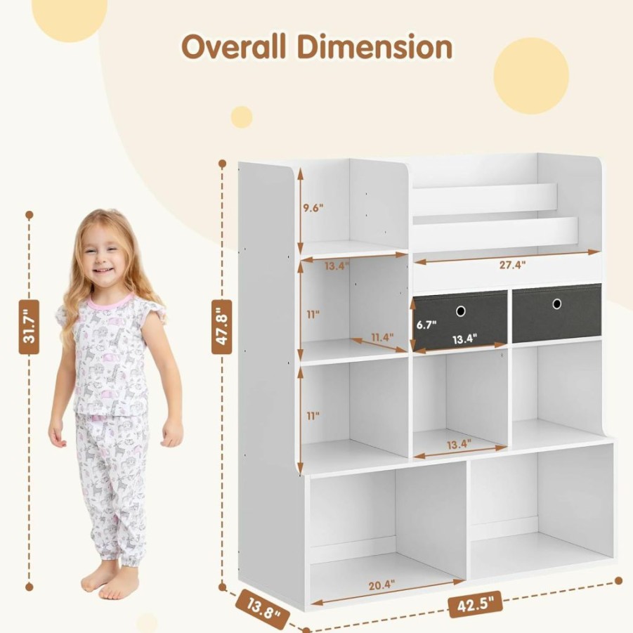 IDEALHOUSE | Idealhouse Toy Storage Organizer 47.8In Kids Bookshelf With Drawers Modern Bookcase With Cubbies Floor Storage Cabinet Wooden Toy Chest Playroom, Classroom, Nursery, Kids Room