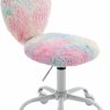 Hyfirm | Hyfirm Kid'S Desk Chair Loveshape Cute Children Vanity Chairs For Bedroom, Teen Girls Adjustable Swivel Upholstered Student Task Chair Computer Fuzzy Chair With White Foot, Rainbow