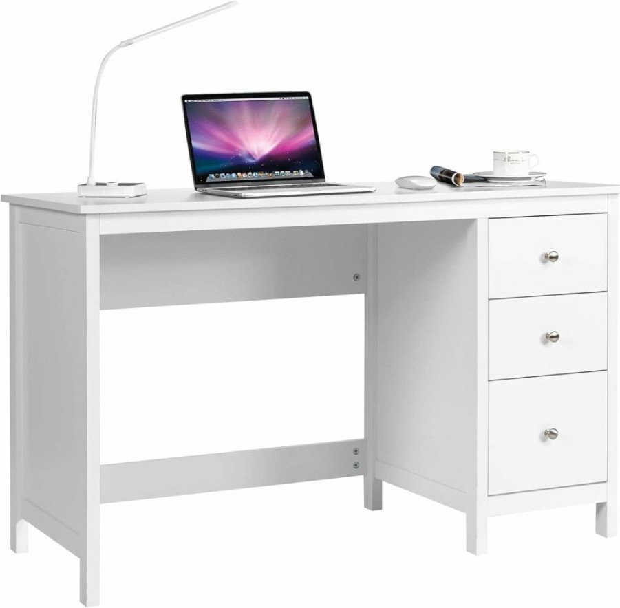 Tangkula | Tangkula White Desk With Drawers, Modern Home Office Computer Desk With Storage Drawers & Spacious Desktop, Compact Writing Study Desk Laptop Desk For Bedroom, Multipurpose Workstation