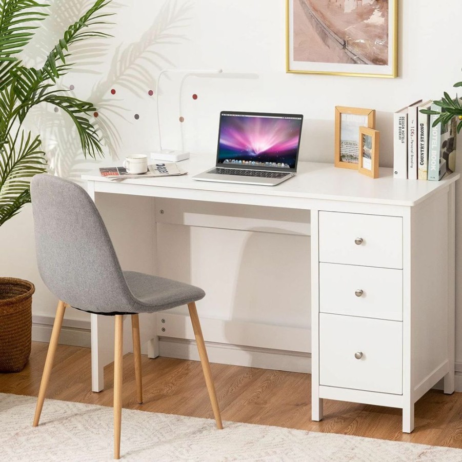 Tangkula | Tangkula White Desk With Drawers, Modern Home Office Computer Desk With Storage Drawers & Spacious Desktop, Compact Writing Study Desk Laptop Desk For Bedroom, Multipurpose Workstation