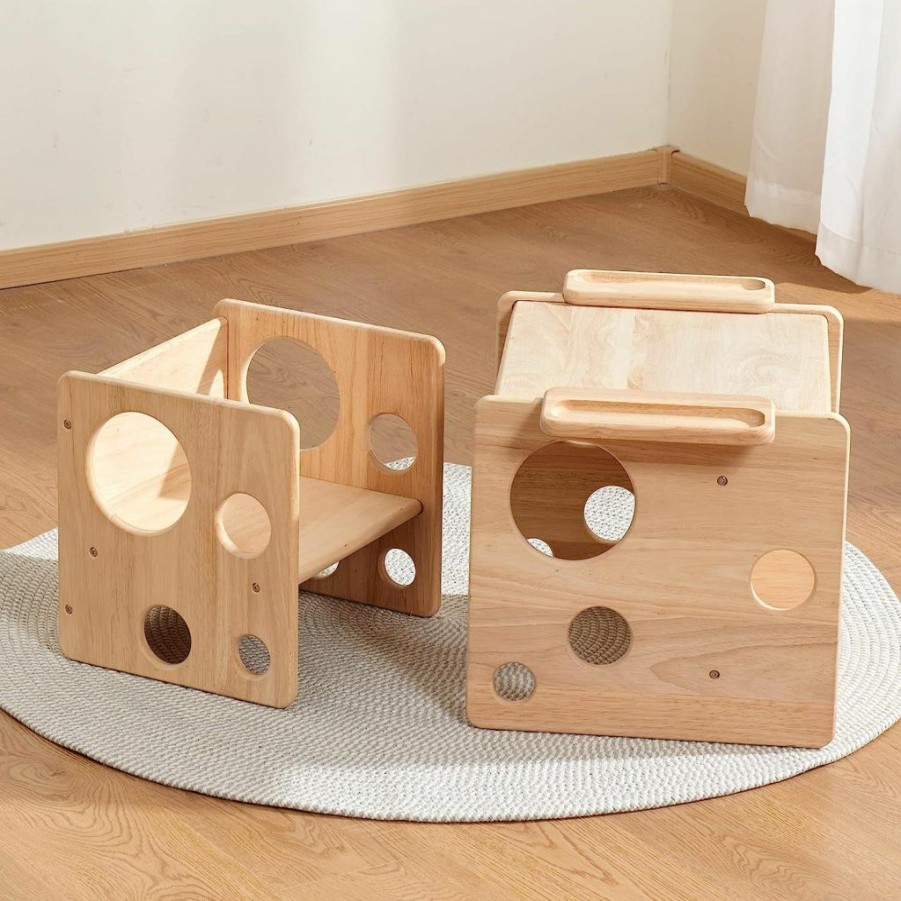 Woodtoe | Woodtoe Montessori Weaning Table And Chair Set, Toddler Table And Chair Set, Natural Solid Wooden Kids Table Cube Chair For Boys And Girls, Montessori Furniture Birthday Gift For Children