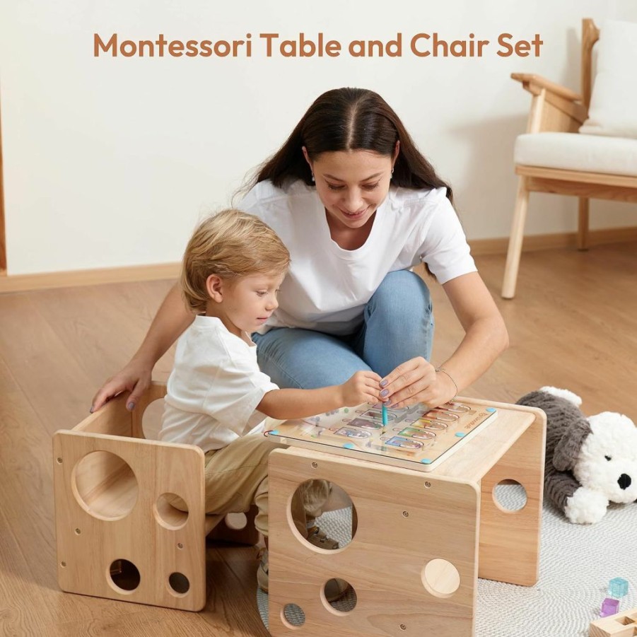 Woodtoe | Woodtoe Montessori Weaning Table And Chair Set, Toddler Table And Chair Set, Natural Solid Wooden Kids Table Cube Chair For Boys And Girls, Montessori Furniture Birthday Gift For Children