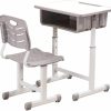 ShowMaven | Showmaven Student Desk And Chair Combo, Height Adjustable Children'S Desk And Chair Workstation With Drawer, Pencil Grooves And Hanging Hooks For Home, School And Training (Light Grey&White Oak)