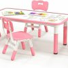 Costzon | Costzon Kids Table And 4 Chair Set, Height Adjustable Toddler Desk And Chairs With Graffiti Desktop, Non-Slip Legs, Children Art Study Multi-Activity Table Set For Home, Daycare, School (Natural)