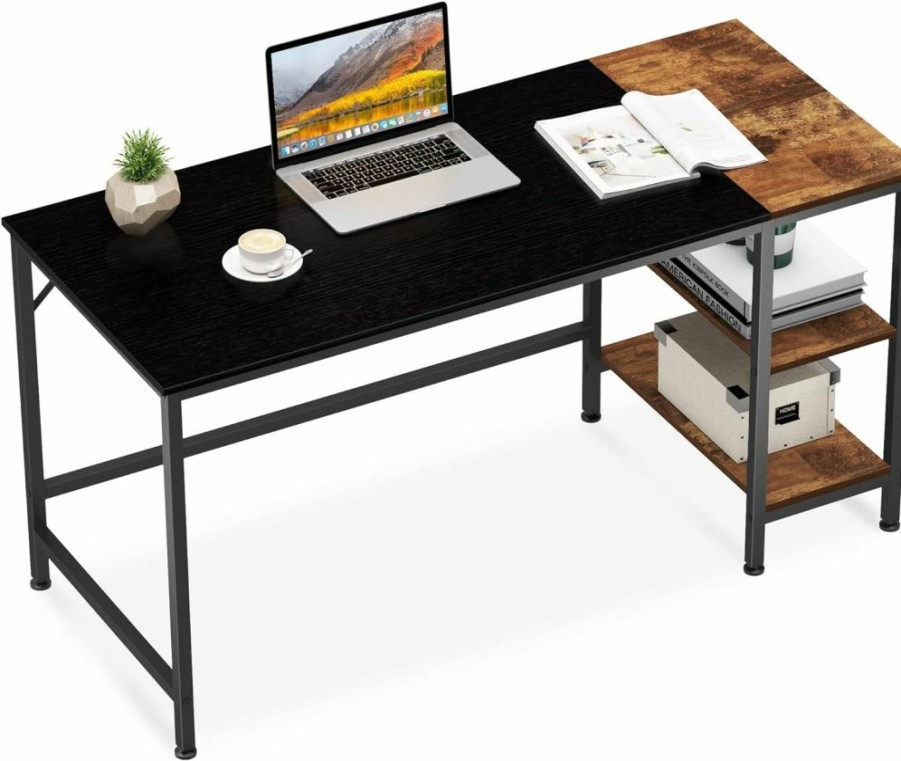 JOISCOPE | Joiscope Home Office Computer Desk,Small Study Writing Desk With Wooden Storage Shelf,2-Tier Industrial Morden Laptop Table With Splice Board,40 Inches(Black Oak Finish)