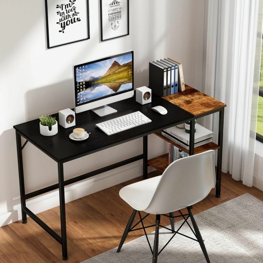 JOISCOPE | Joiscope Home Office Computer Desk,Small Study Writing Desk With Wooden Storage Shelf,2-Tier Industrial Morden Laptop Table With Splice Board,40 Inches(Black Oak Finish)