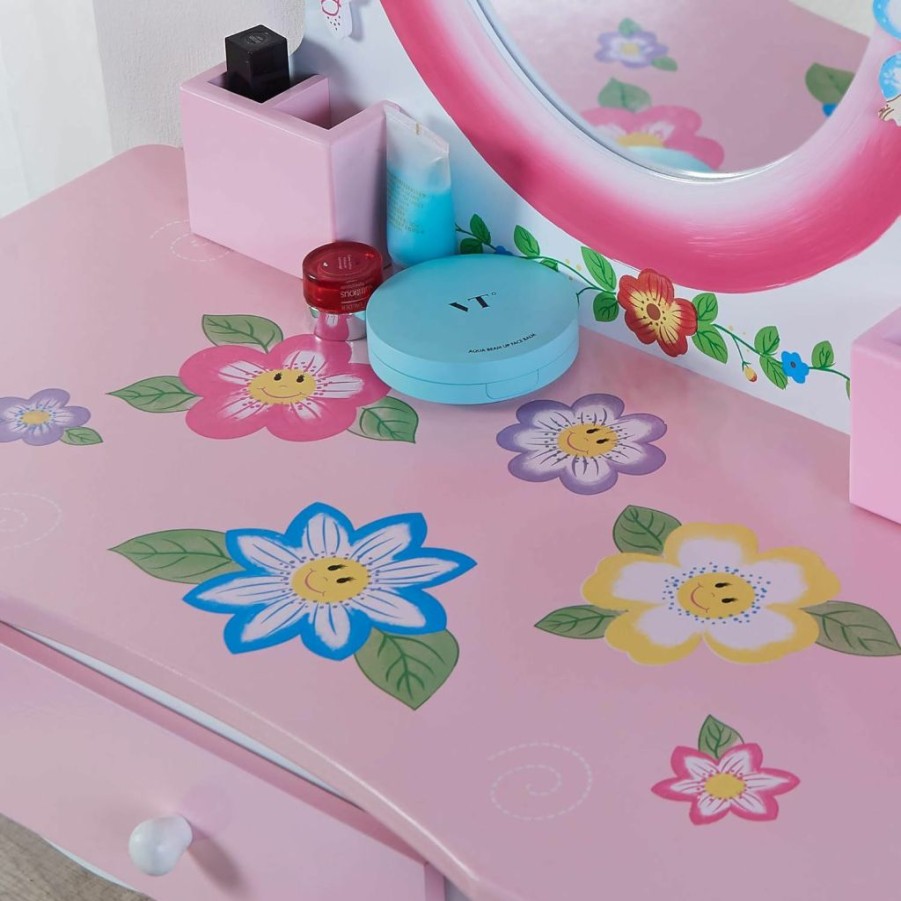 lukazoo | Lukazoo Kids Vanity Set With Mirror And Stool, Beauty Makeup Vanity Table And Chair Set For Toddlers And Kids, Wooden Princess Makeup Dressing Table