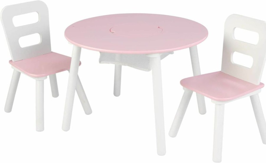 KidKraft | Kidkraft Wooden Round Table & 2 Chair Set With Center Mesh Storage - Natural & White, Gift For Ages 3-6