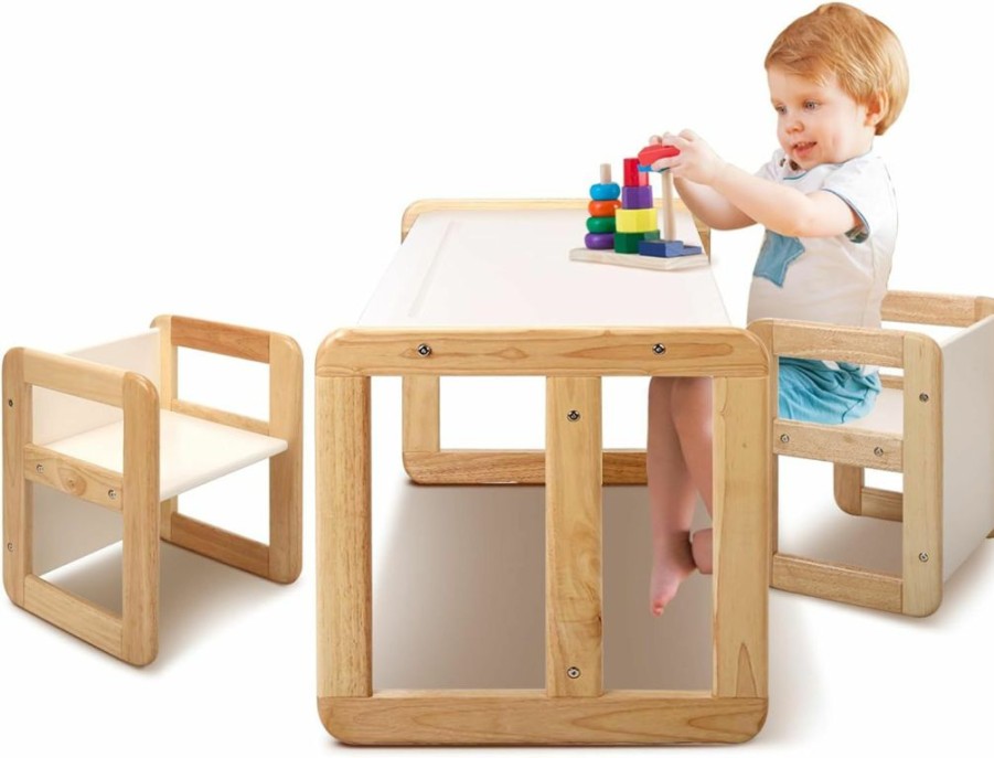 Wingyz | Wingyz Kids Table And Chair Set, 3 In 1 Wooden Activity Table For Toddlers Play Study Dining Drawing Arts Crafts, Multi-Purpose Montessori Childrens Table And Chair Set Gifts For Boys And Girls