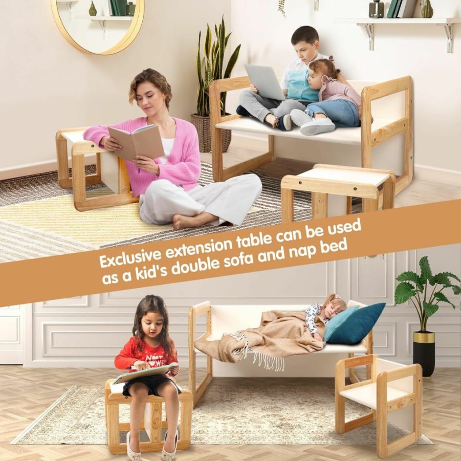 Wingyz | Wingyz Kids Table And Chair Set, 3 In 1 Wooden Activity Table For Toddlers Play Study Dining Drawing Arts Crafts, Multi-Purpose Montessori Childrens Table And Chair Set Gifts For Boys And Girls